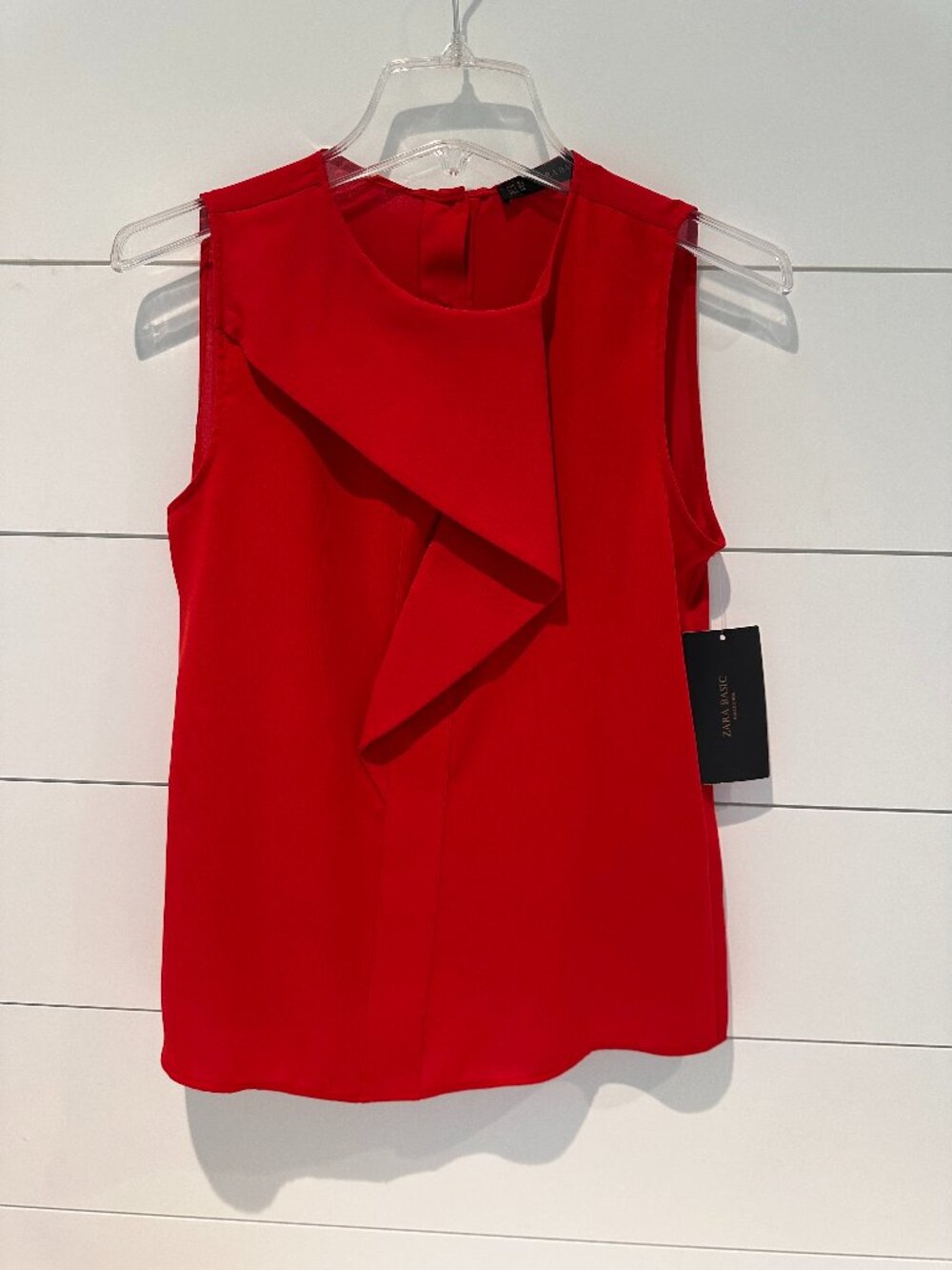 NWT - Zara Basic Asymmetrical Ruffle Front Sleeveless Blouse - Red Size XS